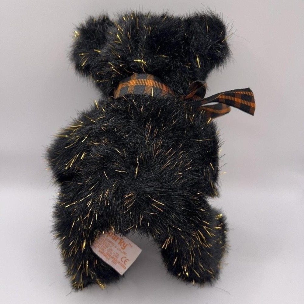 Russ Berrie Sparky Plush Teddy Bear Small Black Tinsel Excellent Halloween Decor - Picture 2 of 8